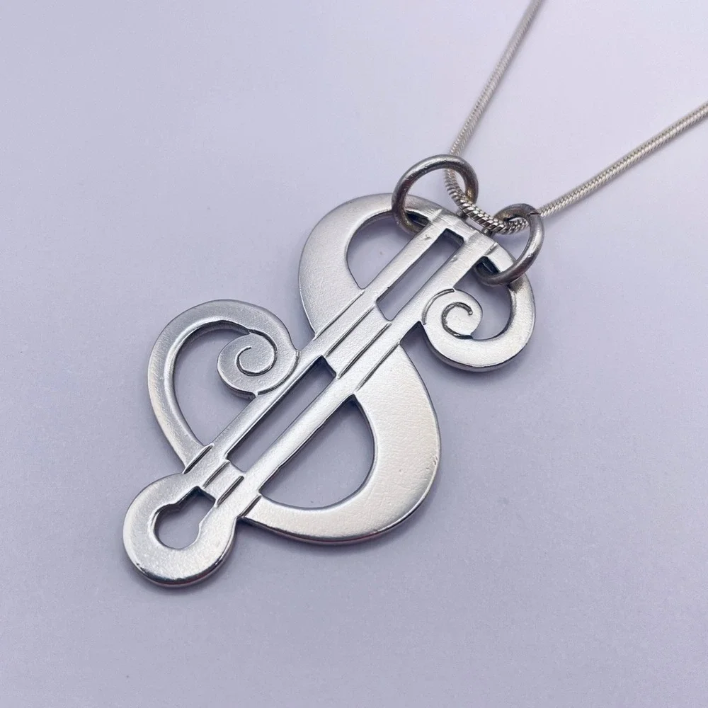 Vintage Sterling‎ Silver Dollar Sign Pendant Necklace R. Blackinton & Co.
